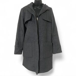 Forever 21 Gray Hooded Zip Front Coat | Size M